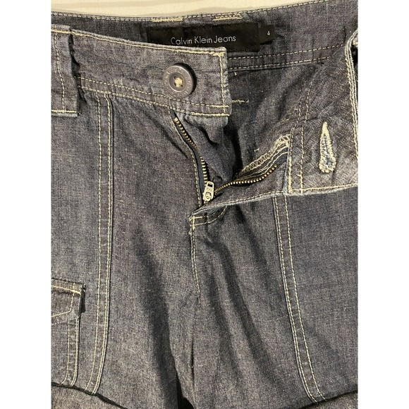 Calvin Klien Womens Cotton Chambray Shorts Sz 4 Blue Cuffed Hem w/Side Lapels - Picture 6 of 11